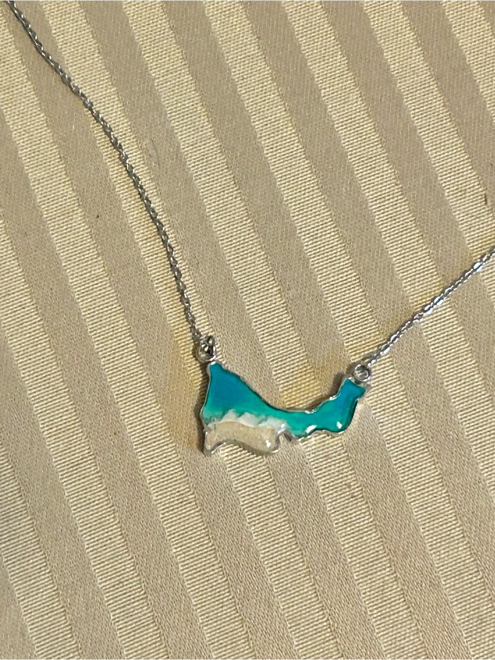 Silver Teal & Sand Beach Wave Necklace